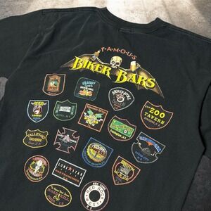 Vintage Anvil Famous Biker Bars Graphic T-Shirt Black Skater Retro Size XL